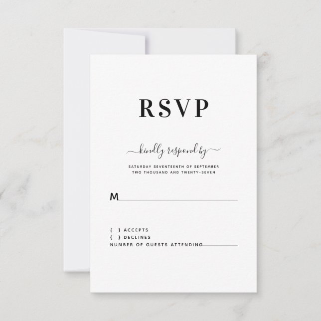 Mariage noir simple moderne RSVP (Devant)