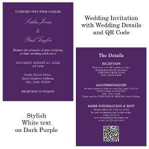 Mariage noir violet QR Code RSVP Invitation