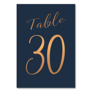 Mariage numéro de table cuivre rose or parties sci
