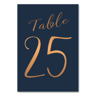 Mariage numéro de table cuivre rose or parties sci