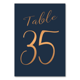 Mariage numéro de table cuivre rose or parties sci