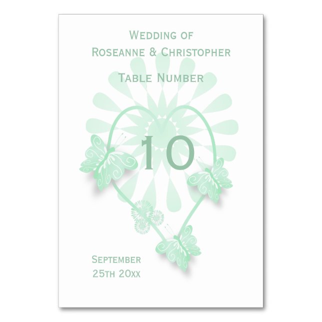 Mariage Numéro de table Papillons de menthe Coeur (Par défaut)