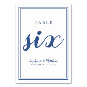 Mariage Numéro de table Six Simple Bleu & Blanc