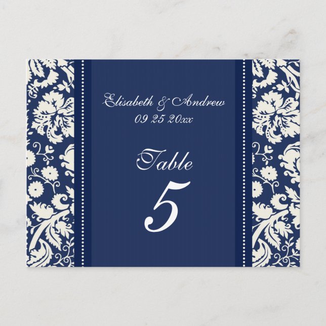 Mariage Numéro de tableau Cartes Bleu Damas (Devant)