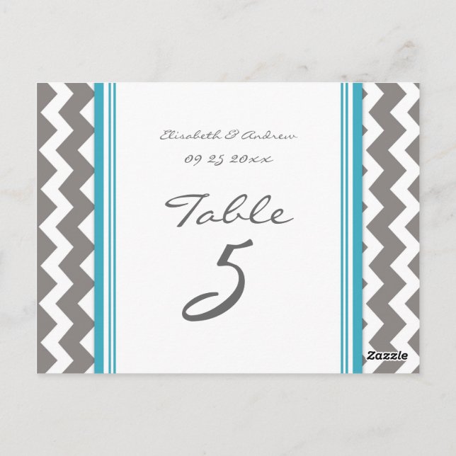 Mariage Numéro de tableau Cartes Gris Bleu Chevron (Dos)