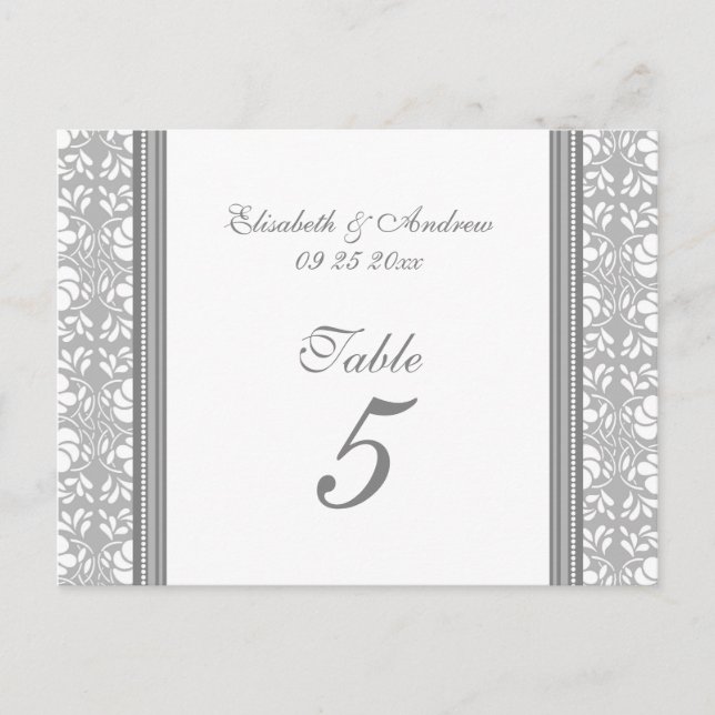 Mariage Numéro de tableau Cartes Gris Damas (Devant)