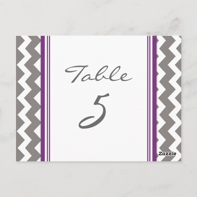 Mariage Numéro de tableau Cartes Gris Purple Chevr (Dos)