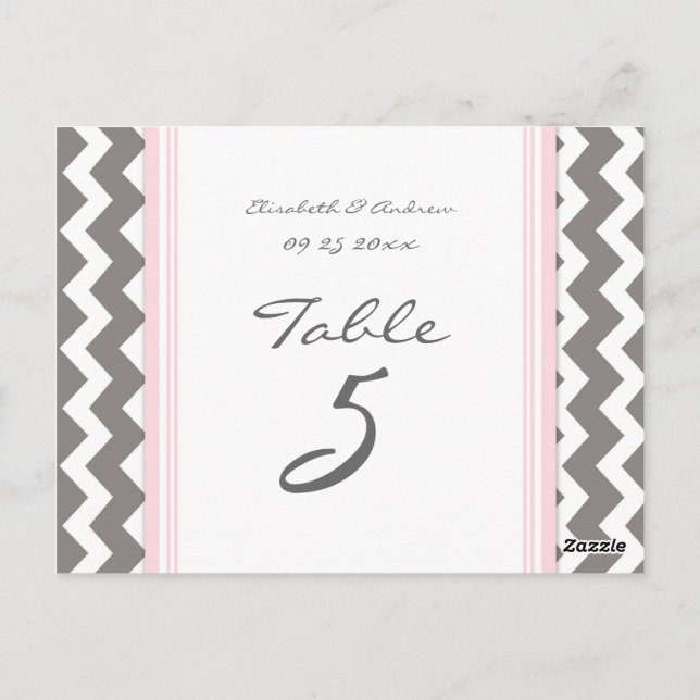 Mariage Numéro de tableau Cartes Gris rose Chevron (Dos)