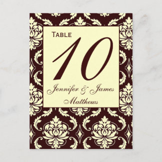 Mariage Numéro de tableau Cartes Ivory Brown Damas