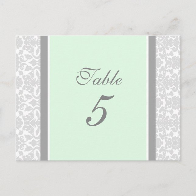 Mariage Numéro de tableau Cartes Mint Grey Damask (Devant)