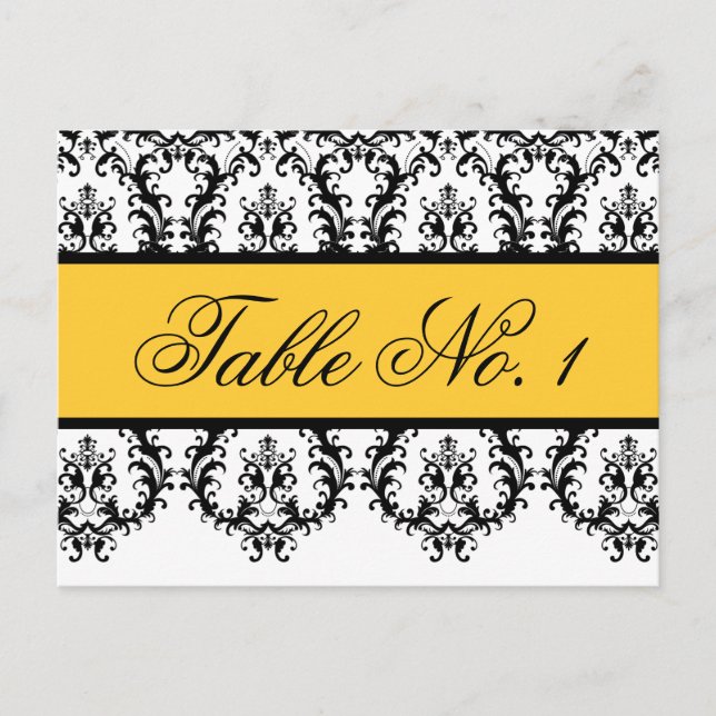 Mariage Numéro de tableau Cartes Noir Damas Jaune (Devant)