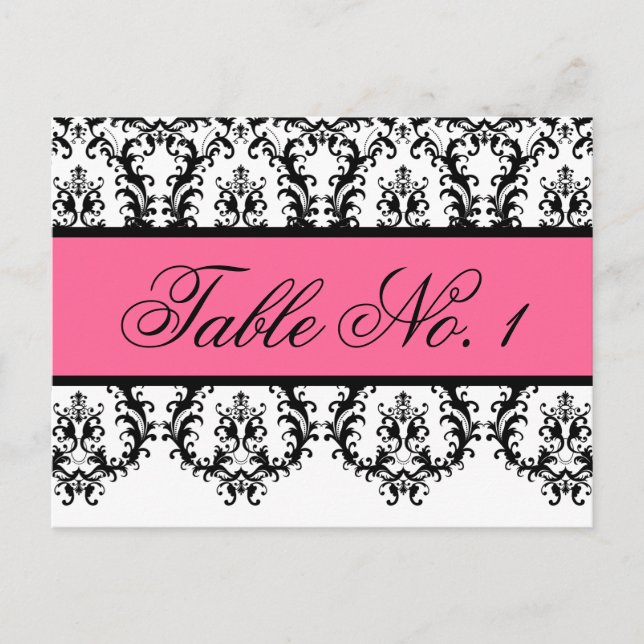 Mariage Numéro de tableau Cartes noir Damask rose (Devant)