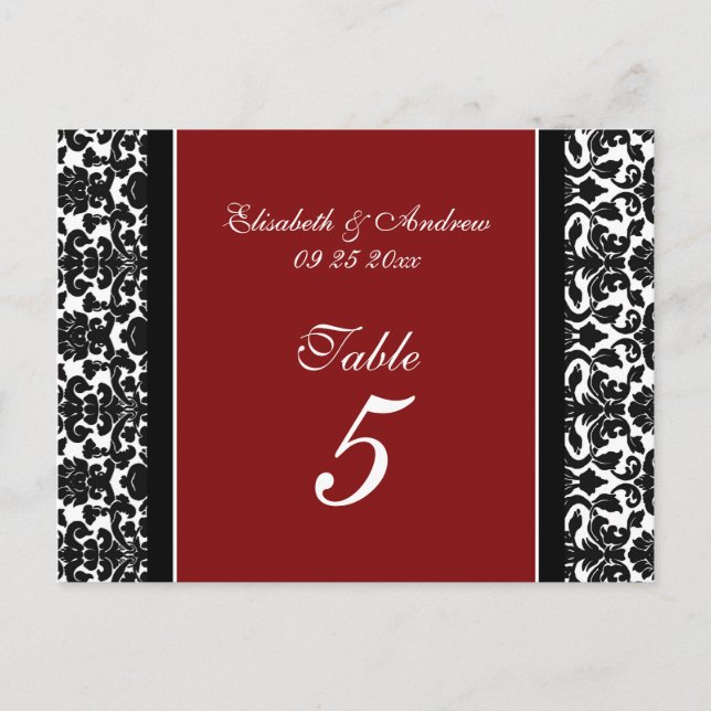 Mariage Numéro de tableau Cartes Rouge Damas (Devant)