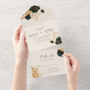 mariage or aquarelle tout en une seule invitation