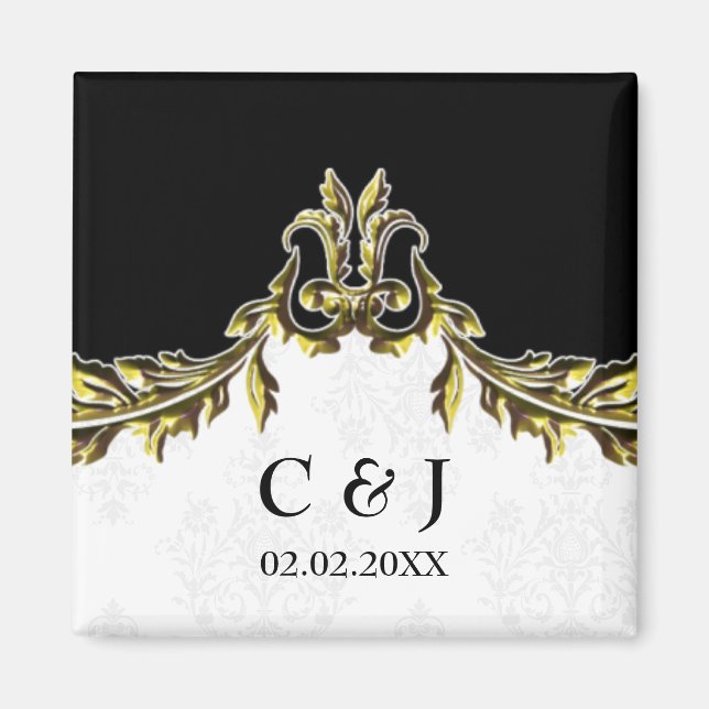 mariage or monogramme enregistrer la date magnets (Devant)