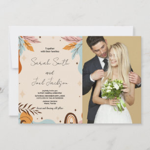 Mariage orange beige Invitations avec photo
