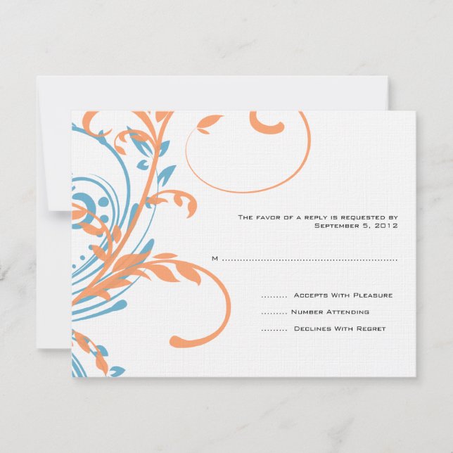 Mariage orange et Turquoise double floral RSVP (Devant)