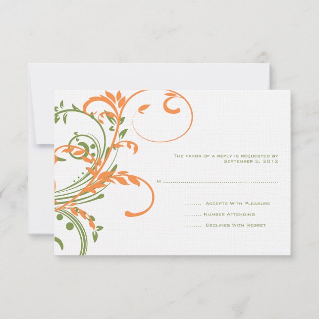 Mariage orange et vert double floral RSVP (Devant)