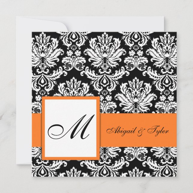 Mariage orange Monogram Damask Invitation (Devant)