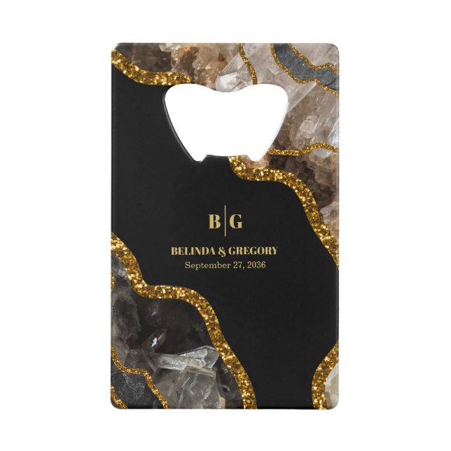 Mariage Paillettes de Géode d'agate noire et or  (Devant)