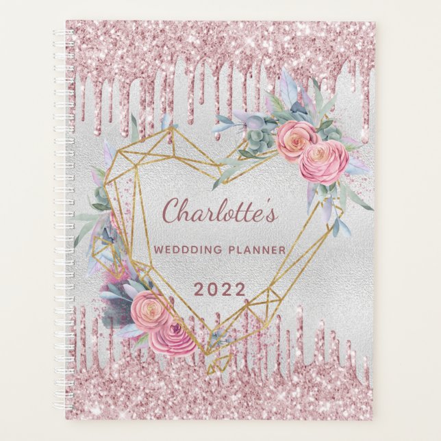 Mariage paillettes rose floral argenté (Devant)
