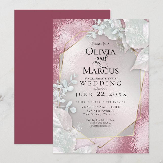 MARIAGE | Pale Bourgogne Pearl Shimmer Invitation (Devant / Derrière)