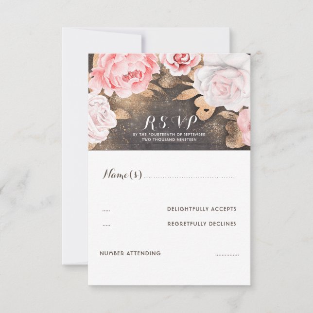 Mariage Parties scintillant or floral RSVP (Devant)