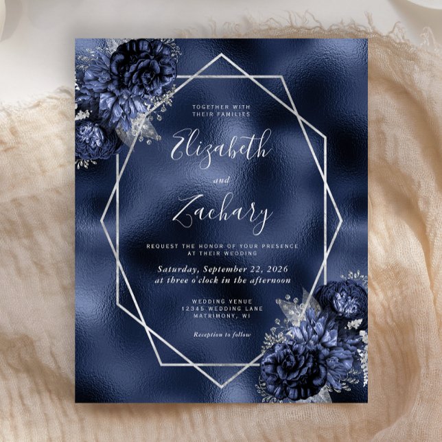 Mariage pas cher cadre argent floral bleu marine (Créateur téléchargé)