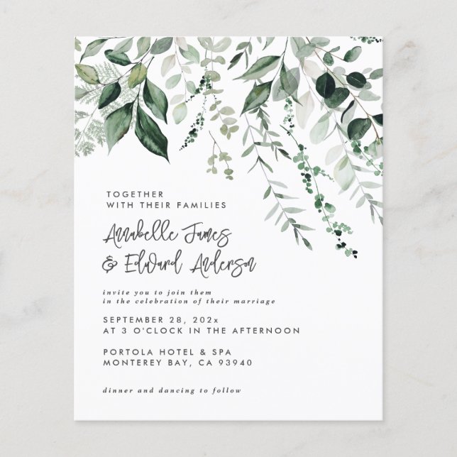 Mariage pas cher détails eucalyptus, invitation ch (Devant)