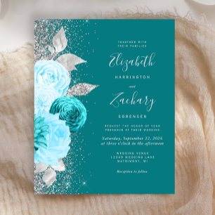 Mariage pas cher floral turquoise argent paillette
