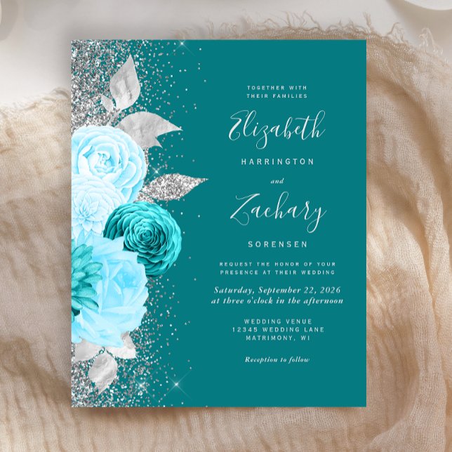 Mariage pas cher floral turquoise argent paillette (Créateur téléchargé)