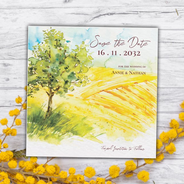 Mariage paysager Jaune Sauvez la date (Yellow Farmland Landscape Wedding Save the Date)