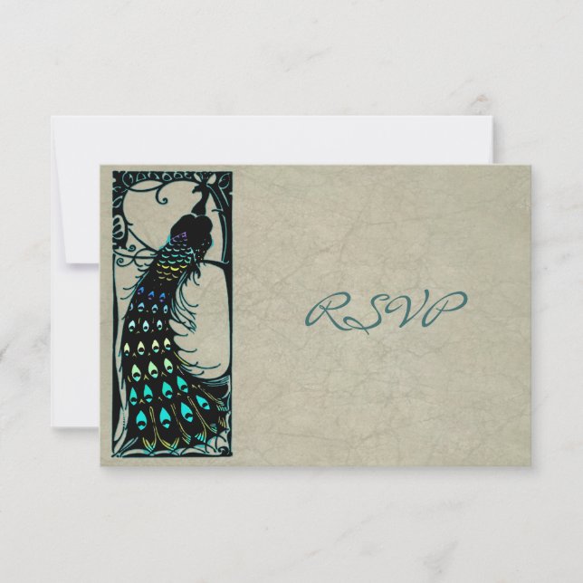 Mariage Peacock Art Nouveau vintage RSVP (Devant)