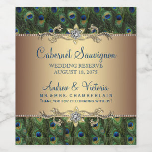 Mariage Peacock Étiquettes bouteille de vin 