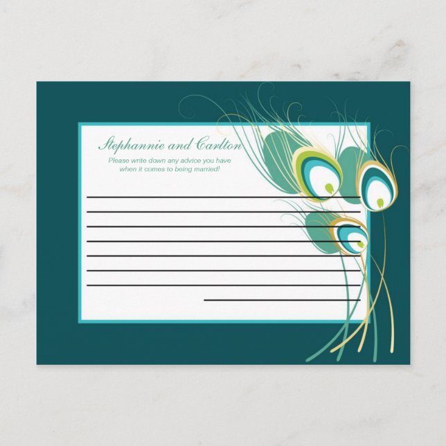 Mariage Peacock Turquoise moderne Carte de conseil (Devant)