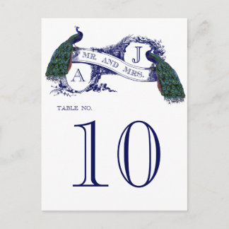 Mariage Peacock Vintage bleu Carte Numéro