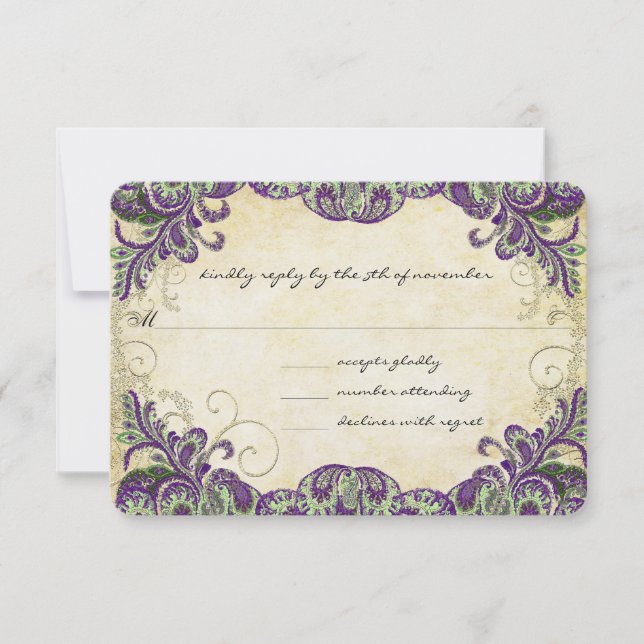 Mariage Peacock violet et vert RSVP (Devant)
