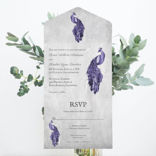 Mariage Peacock Violet Tout en une invitation