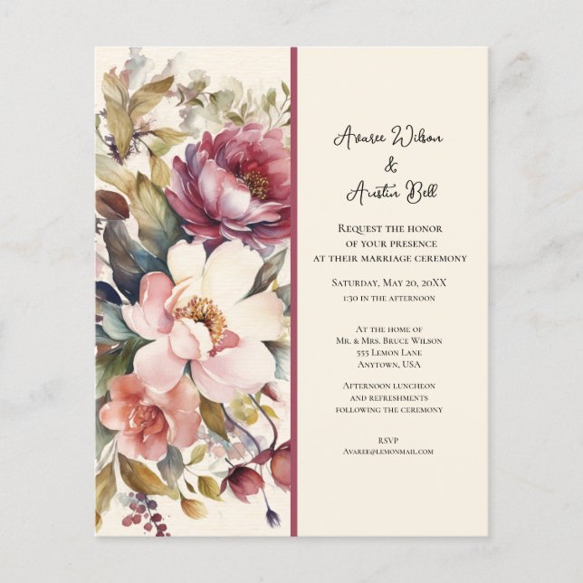 Mariage Peonies Vintages roses et bordeaux (Devant)