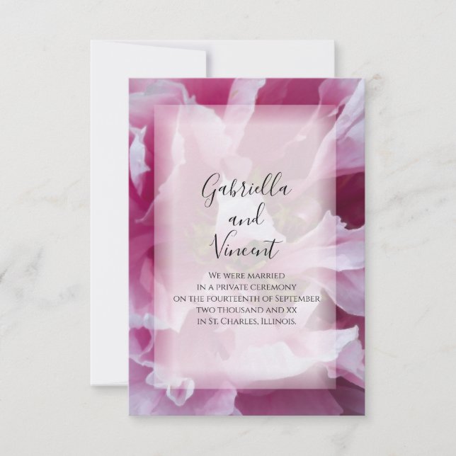 Mariage Peony Rose / Faire-part Elopement (Devant)