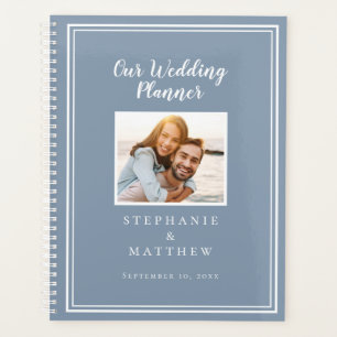 Mariage personnalisé avec photo simple bleu poussi