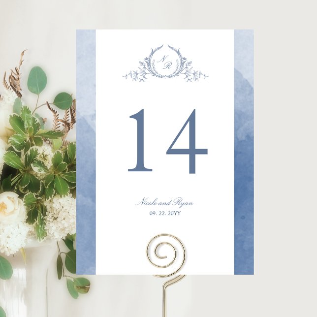 Mariage personnalisé chic monogramme bleu poussiér (Créateur téléchargé)