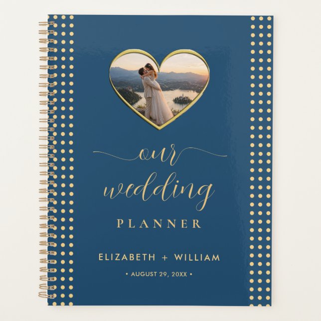 Mariage personnalisé Gold & Blue Polka Dot (Devant)