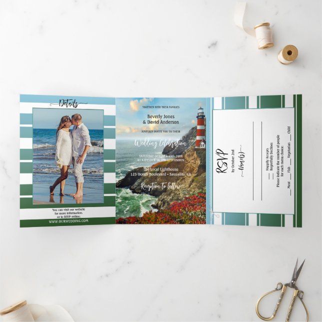 Mariage phare nautique triple invitation (Intérieur)
