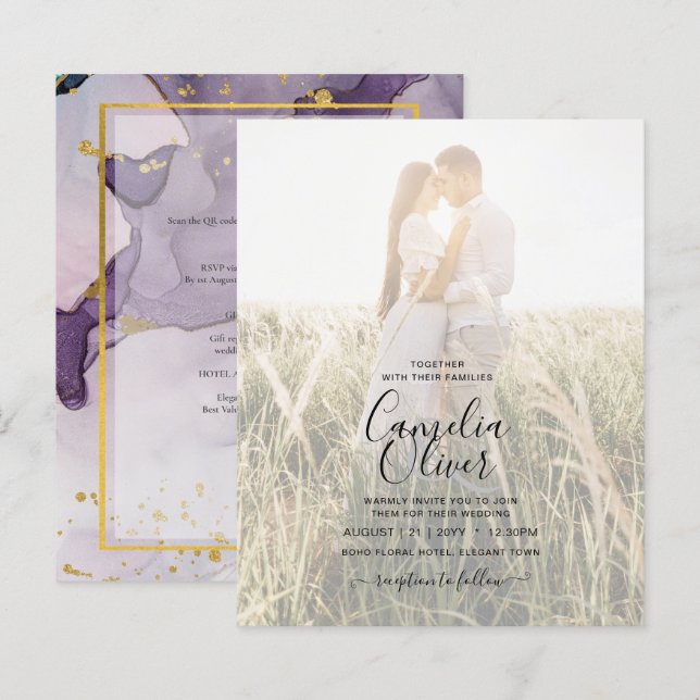 Mariage PHOTO Abstrait de l'alcool d'or violet (Devant / Derrière)