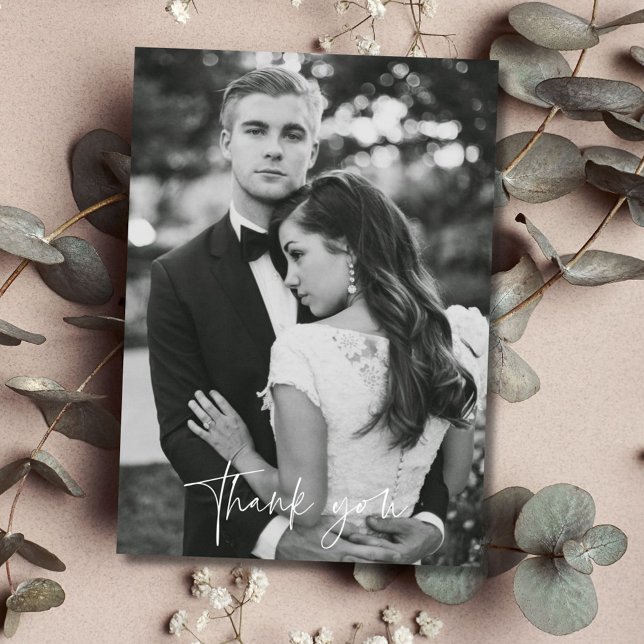 Mariage photo Black Blanc moderne Merci Cartes (Modern Black White Photo Wedding Thank You Cards)