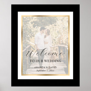 Mariage photo Black Gold Script Affiche de bienven
