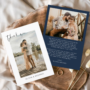 Mariage photo bleu marine Elegant Carte de remerci