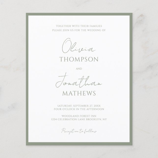 MARIAGE photo BUDGET Simple Sage Green Script (Devant)