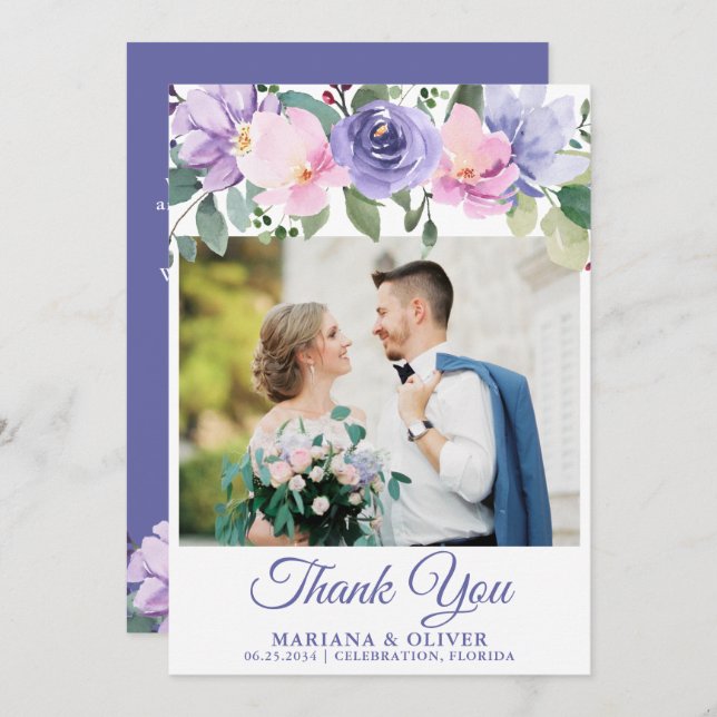 Mariage Photo Carte de remerciements Lavender rose (Devant / Derrière)